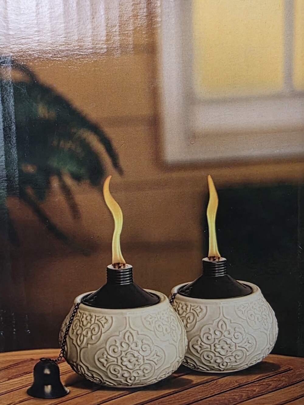 Hampton Bay Ceramic Torch 2-Pack Ivory Outdoor Patio Oil Lamp